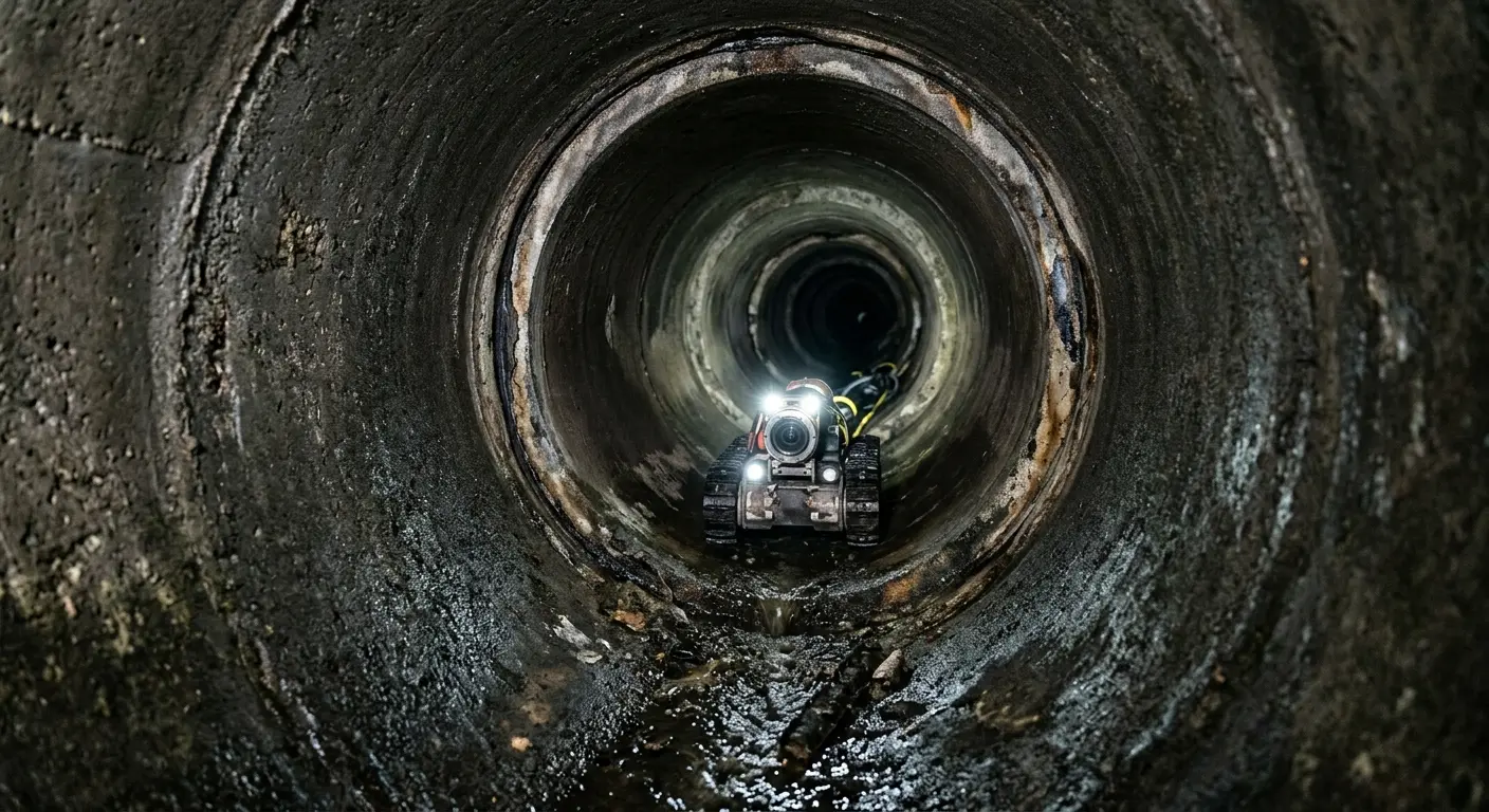 Robotic sewer camera inspecting pipe interior for Drain Snake Service in Marcellus
